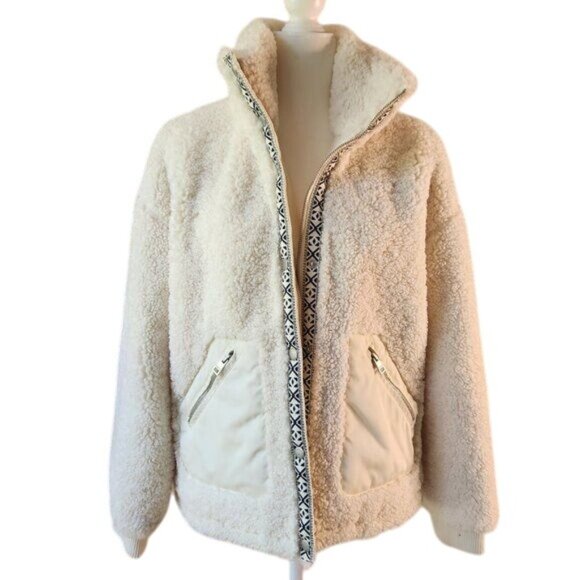 Women's Levi's Hana Sherpa Zip Front Jacket XS Ivory 'Almond Milk' Soft Comfy! - Picture 5 of 10